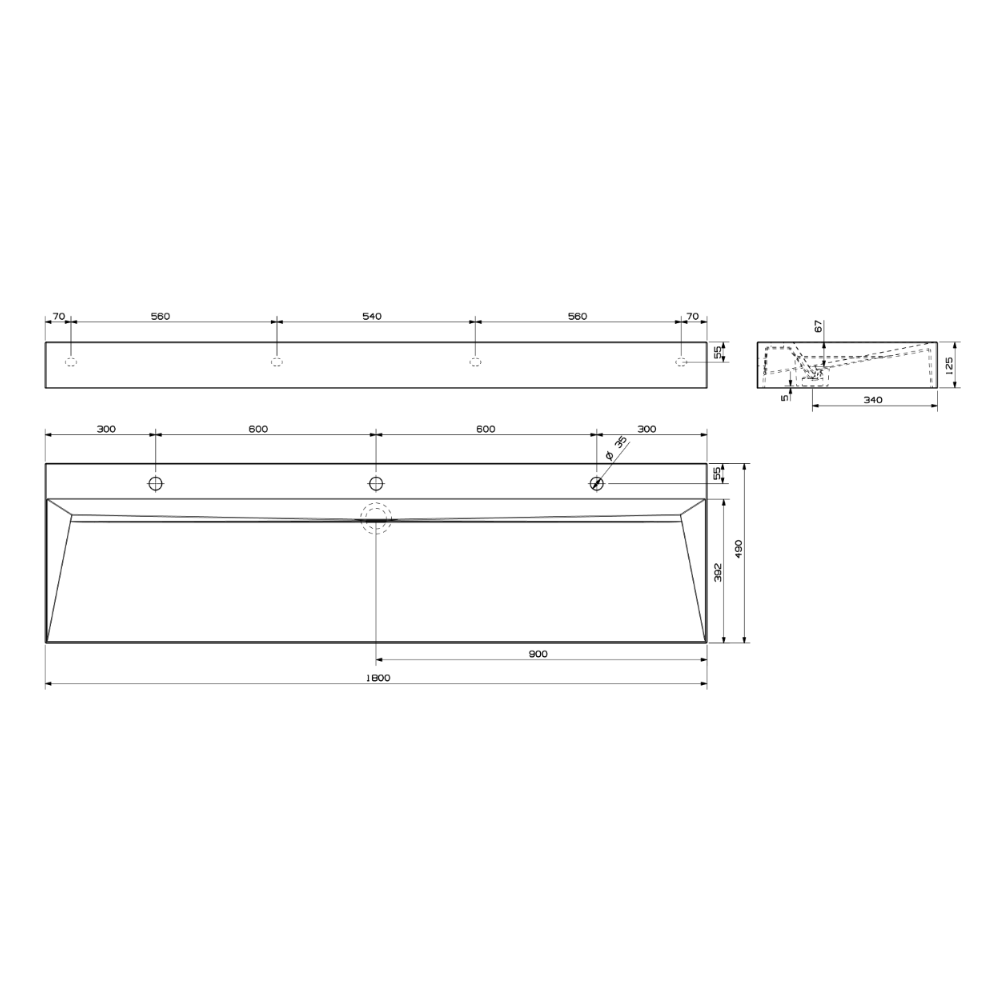 Waschbecken City Style 1800x490mm