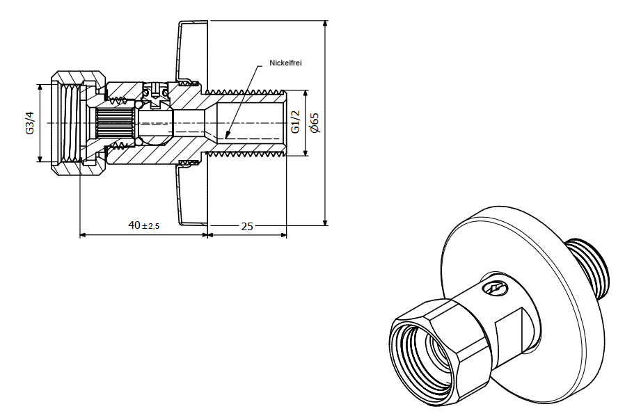 Wandanschluss 1/2&quot;x3/4&quot;