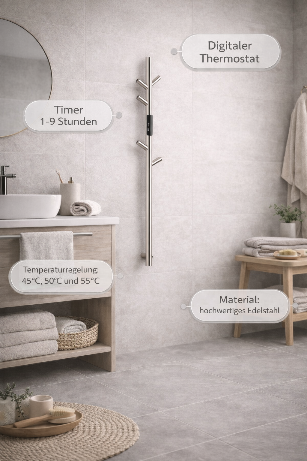 Handtuchheizkörper elektrisch, Chrom