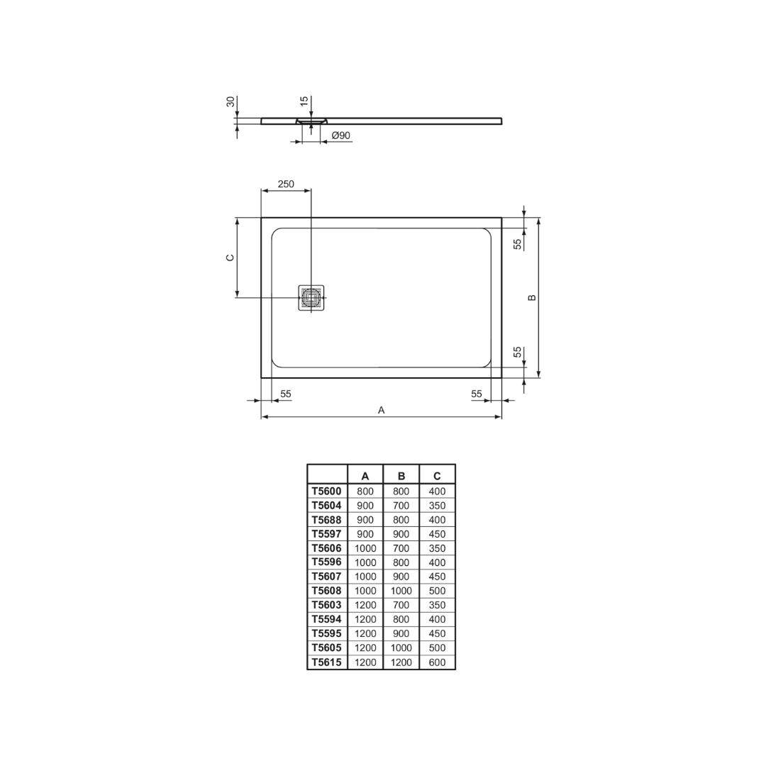 Duschwanne rechteckig Flat S+, 90x70x3cm