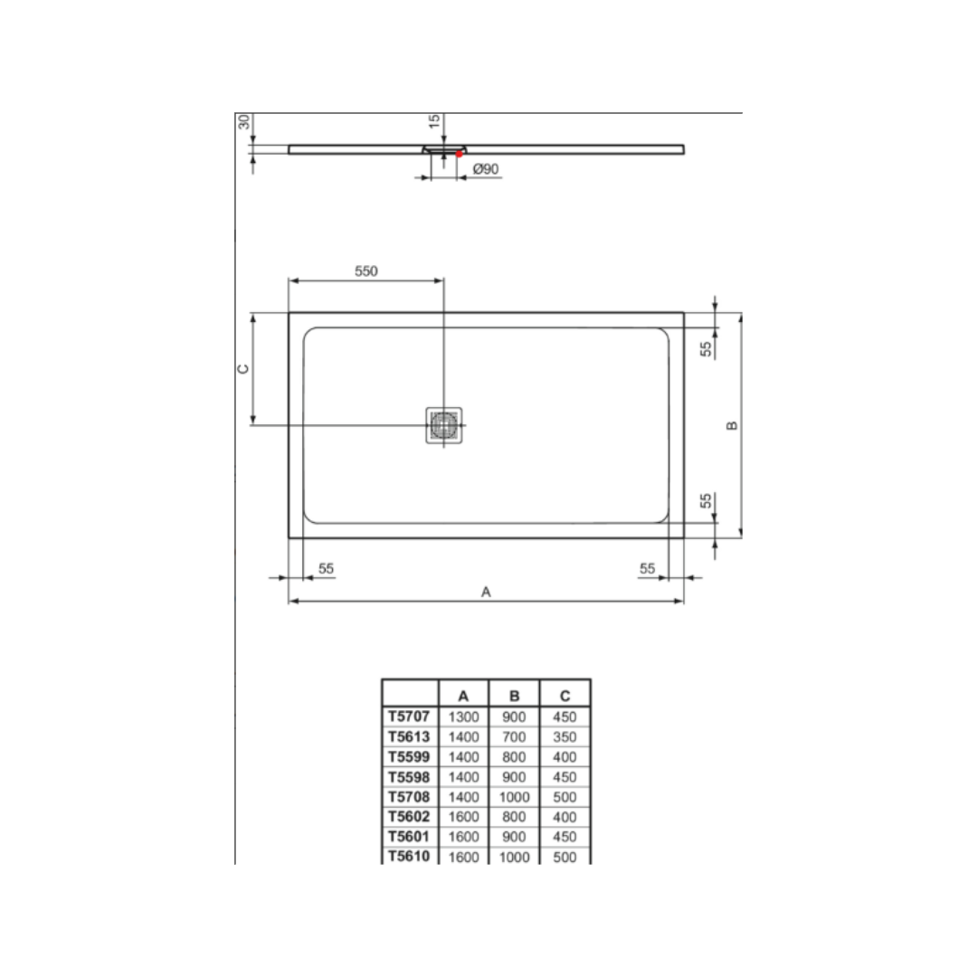 Duschwanne rechteckig Flat S+,130x90x3cm