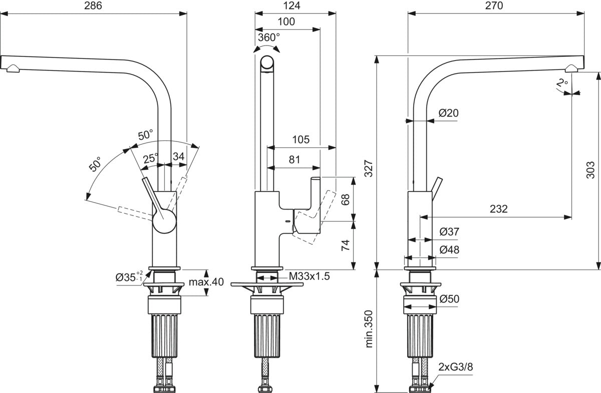 Küchenarmatur L-Auslauf Ideal Standard Gusto, Grau-Anthrazit