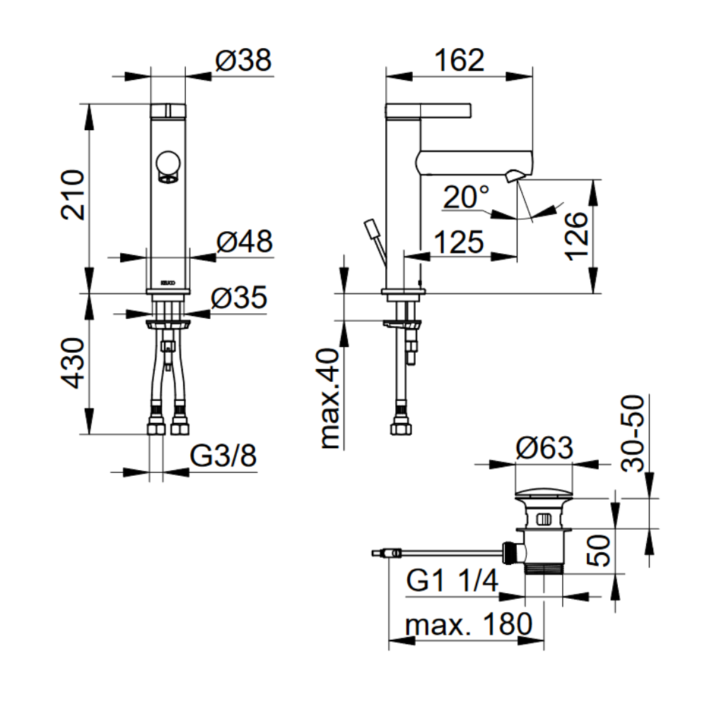 Waschtischarmatur Keuco IXMO Pure 130 mit Ablaufgarnitur