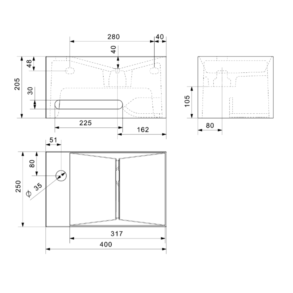 Waschbecken Design Split R 400x250mm