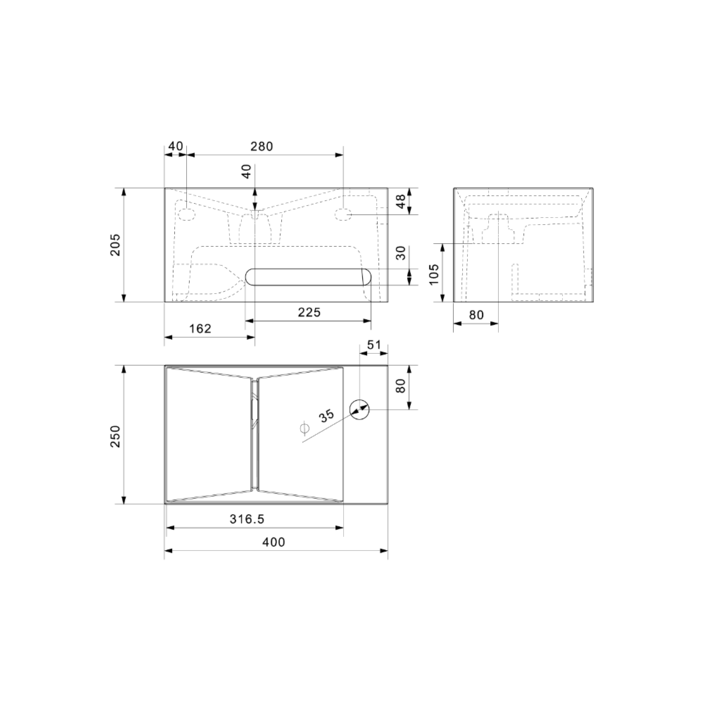 Waschbecken Design Split L 400x250mm