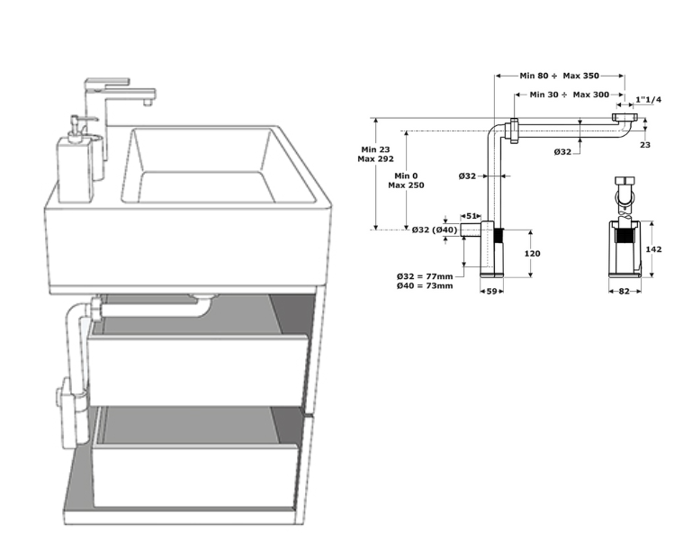 Raumspar-Siphon ABS, weiss