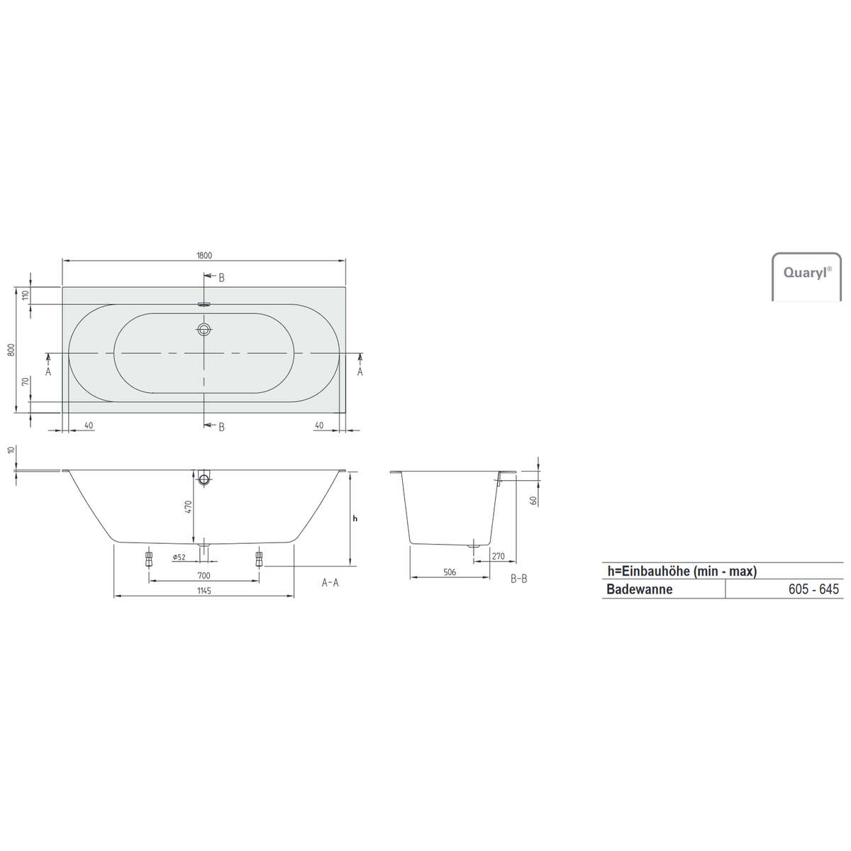 Badewanne V&amp;B Oberon - 1800x800