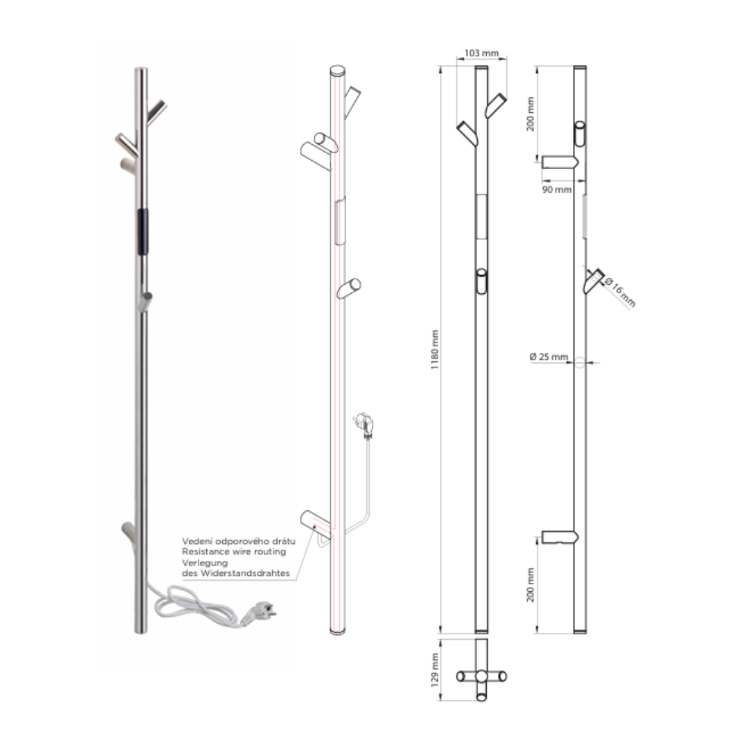 Handtuchheizkörper elektrisch, Edelstahl Design
