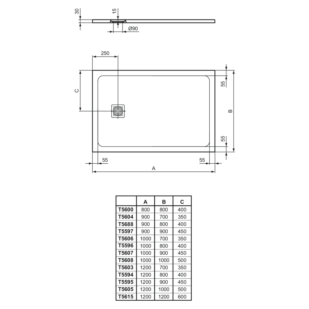 Duschwanne rechteckig Flat S+, 120x100x3cm