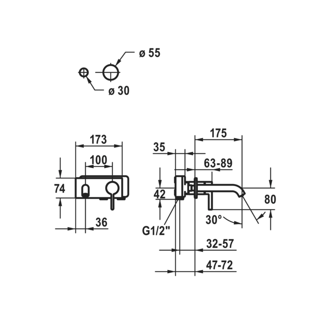 KWC BEVO set lavabo premontato A 175 / finitura acciaio inox