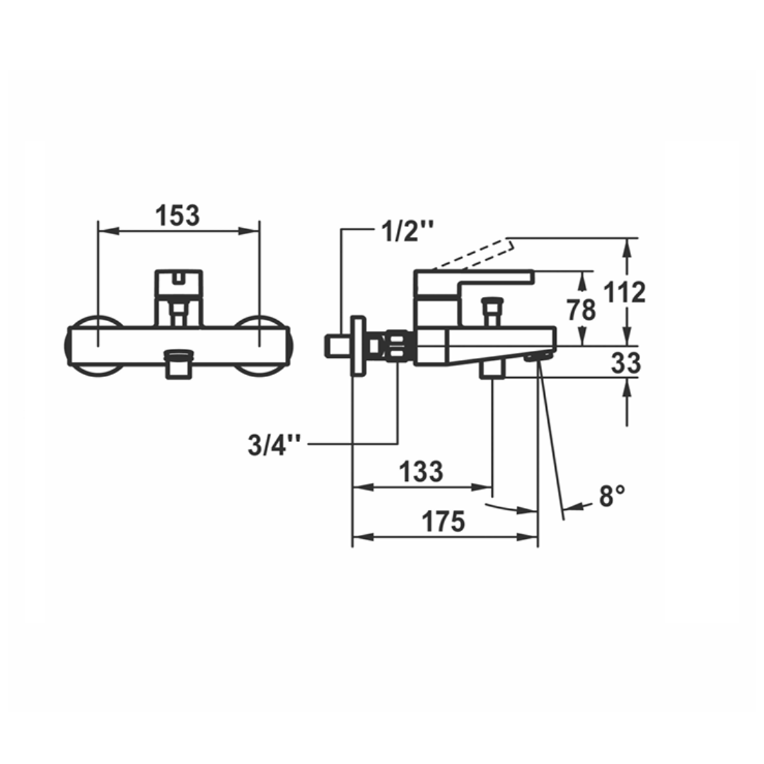 Badewannenmischer KWC BEVO, AD 153 / A 175 Matt Schwarz
