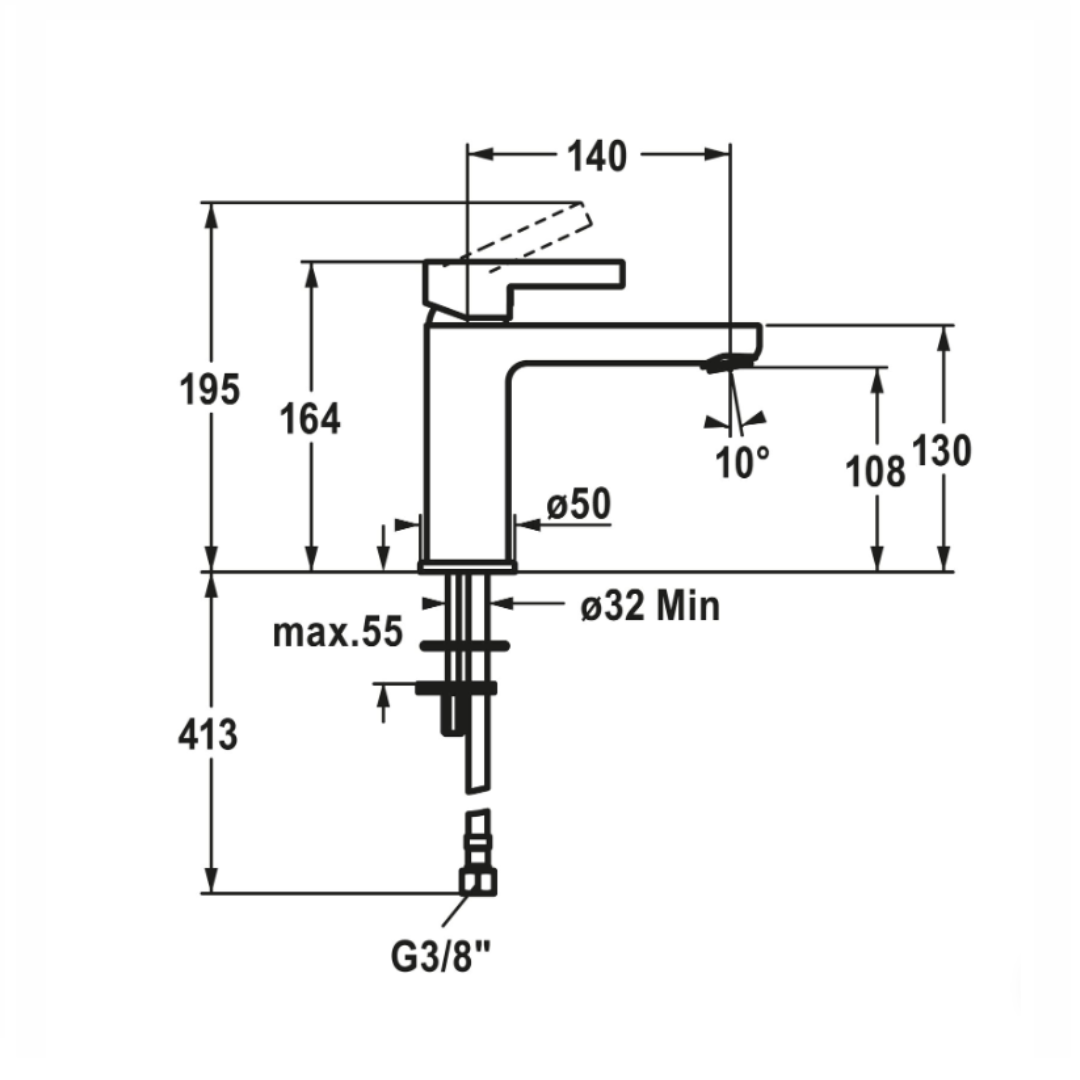 Waschtischmischer KWC FIT A 140 ohne Ablaufgarnitur / Chrom