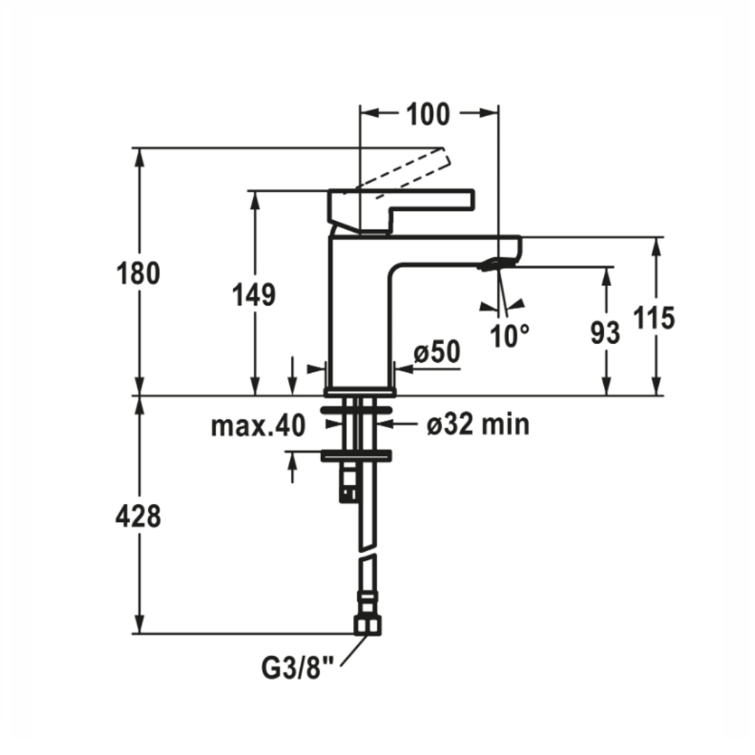 Waschtischmischer KWC FIT A 100 ohne Ablaufgarnitur / Chrom