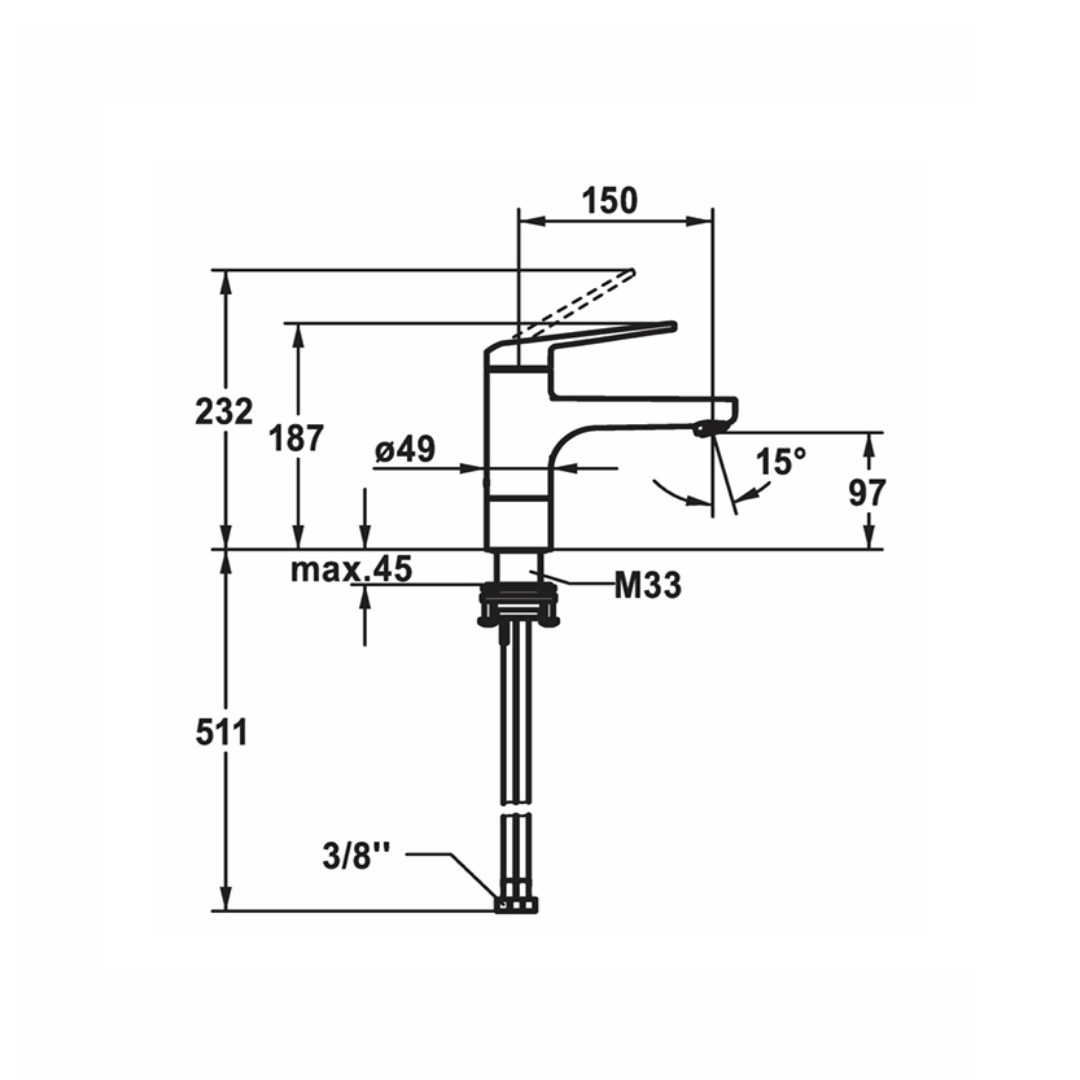 Miscelatore per lavabo KWC Bevo A140 senza scarico
