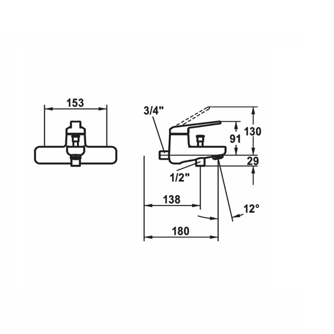 Badewannenmischer KWC DOMO 6.0, AD 153, A 180 / Chrom