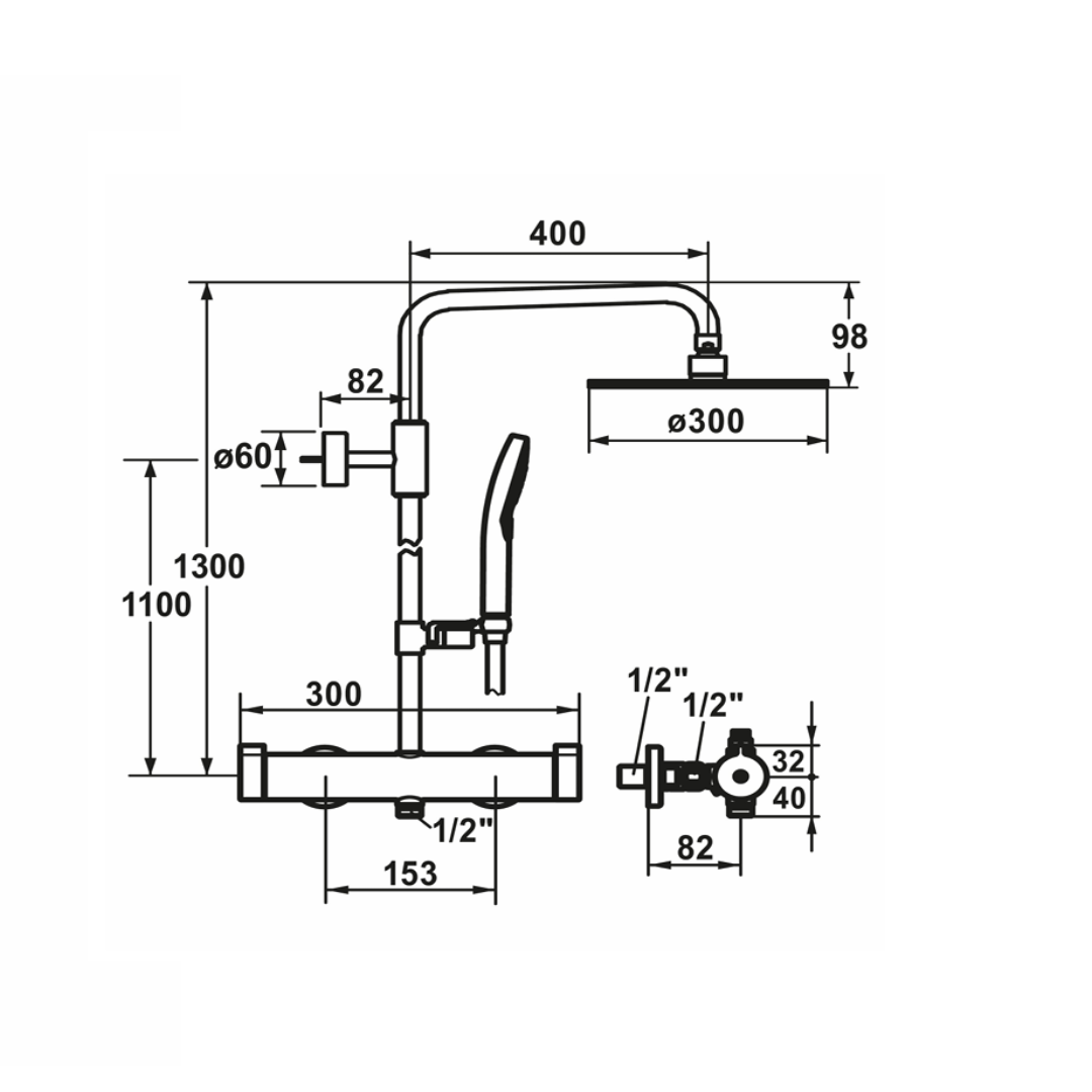 Duschsystem KWC STYLE mit Brause und Schlauch, AD 153 / A 400, Chrom