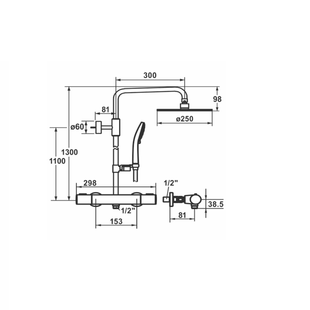 Système de douche VFG Pure, AD153 CH-Standard, chromé