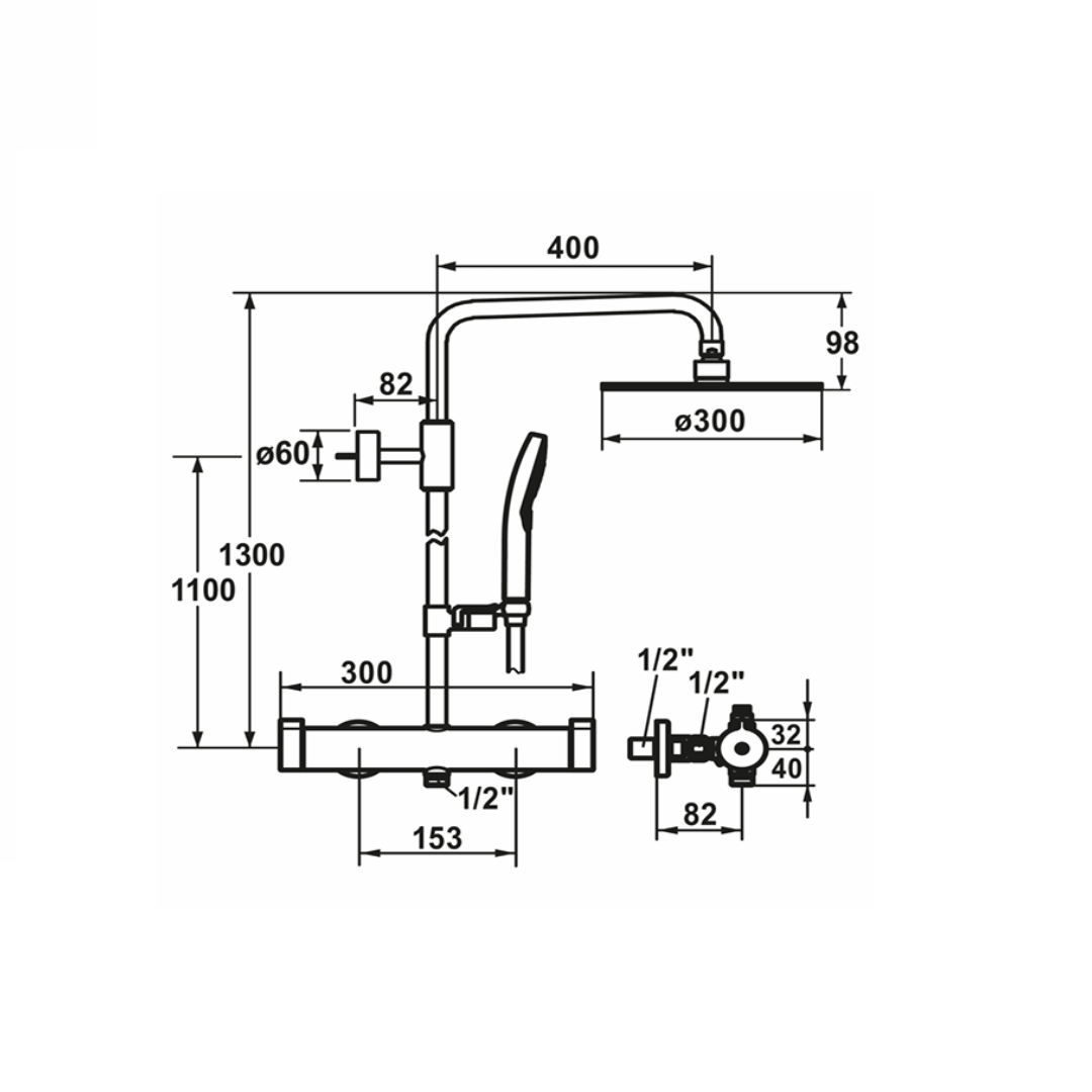 Système de douche VFG Pure, AD153 CH-Standard, noir mat
