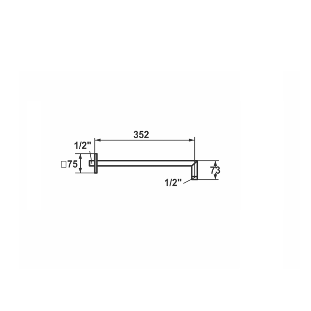 KWC-Brausearm eckig mit Rosette – Edelstahl-finish - L 352