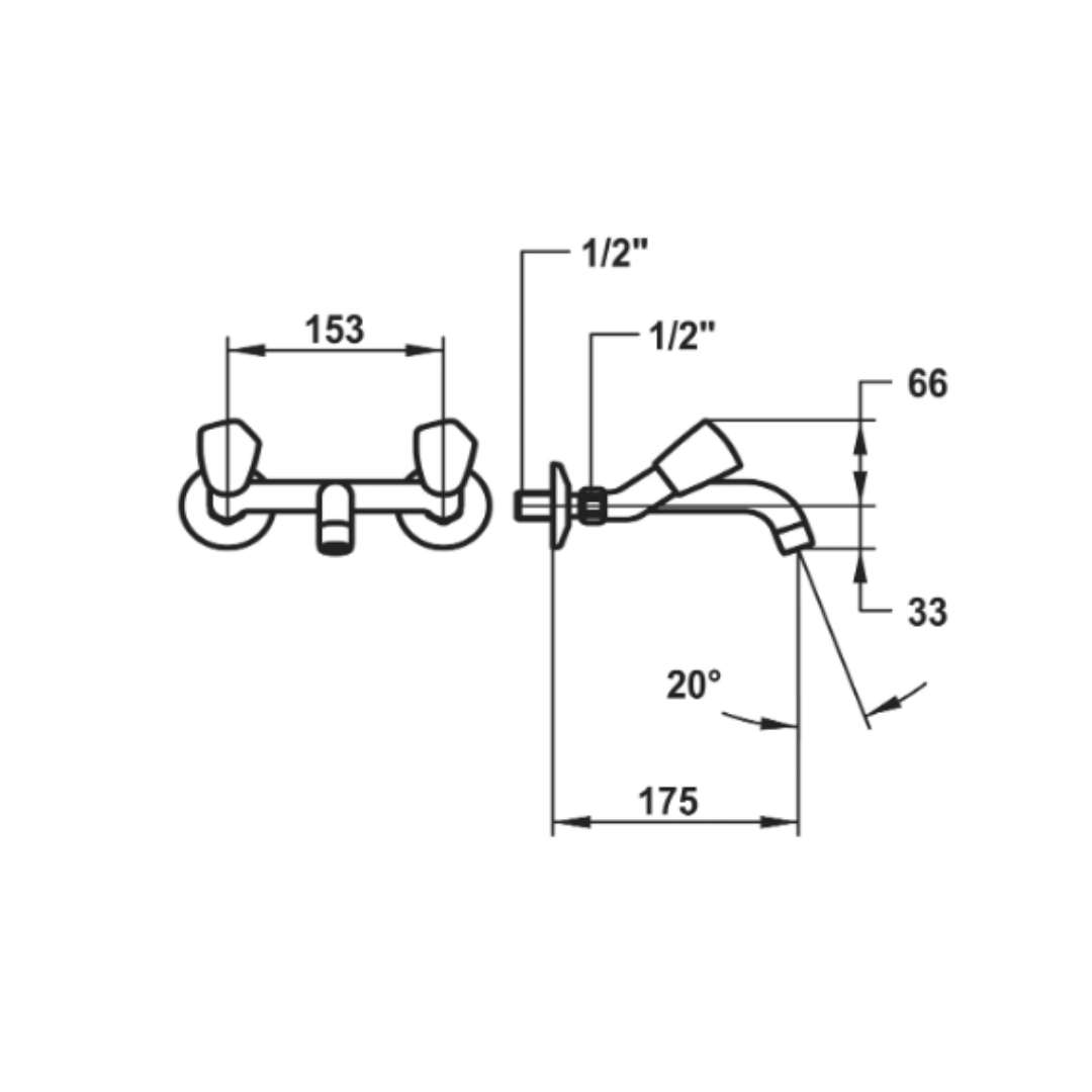 Waschtischarmatur - Zweigriffmischer KWC STAR / A 175 / Chrom