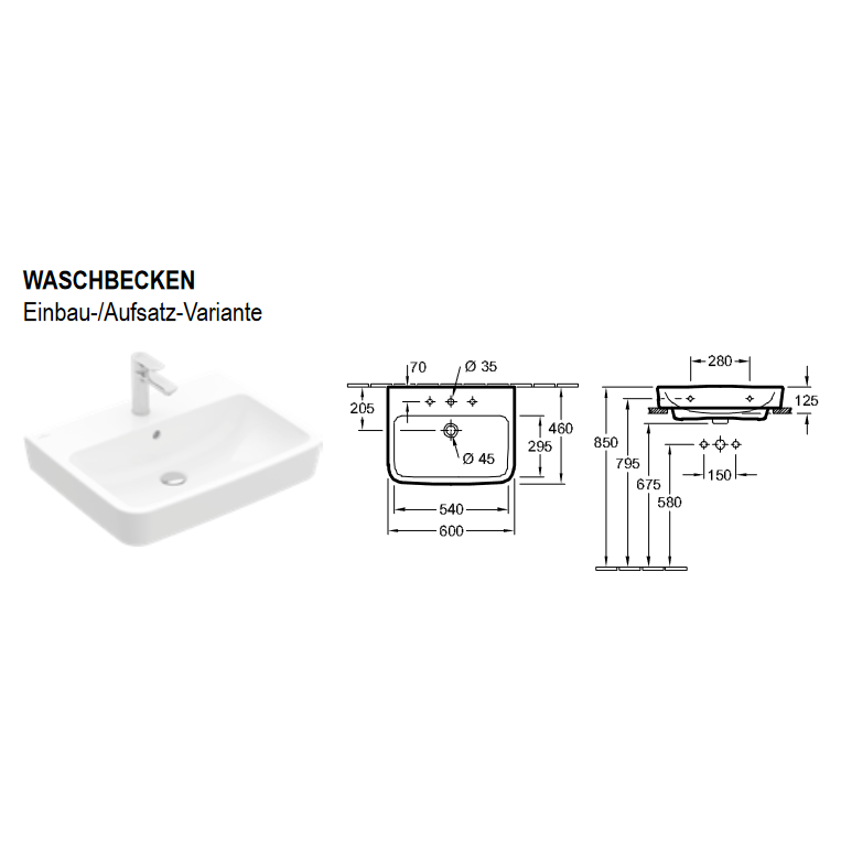 Waschbecken O.NOVO 600