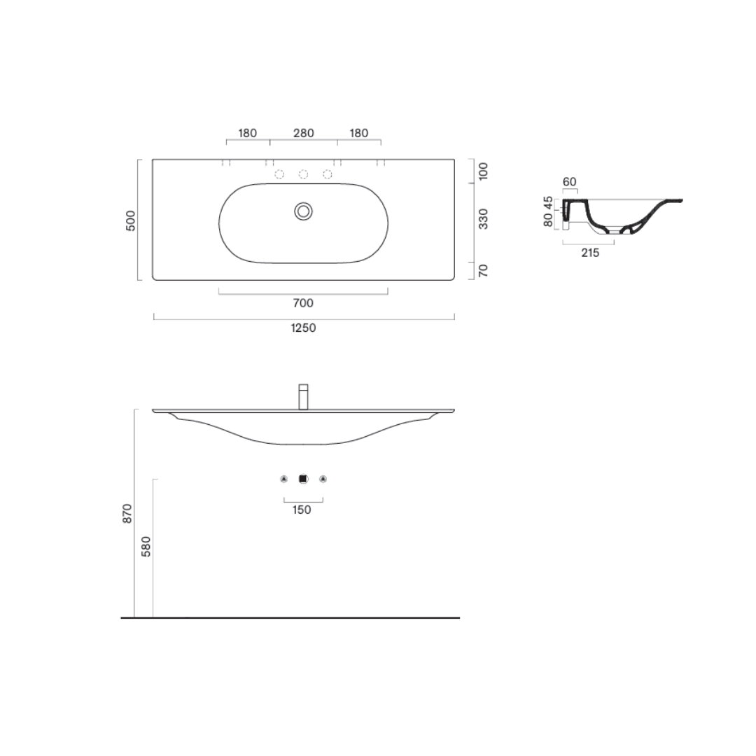 Waschbecken Catalano Sfera 125x50