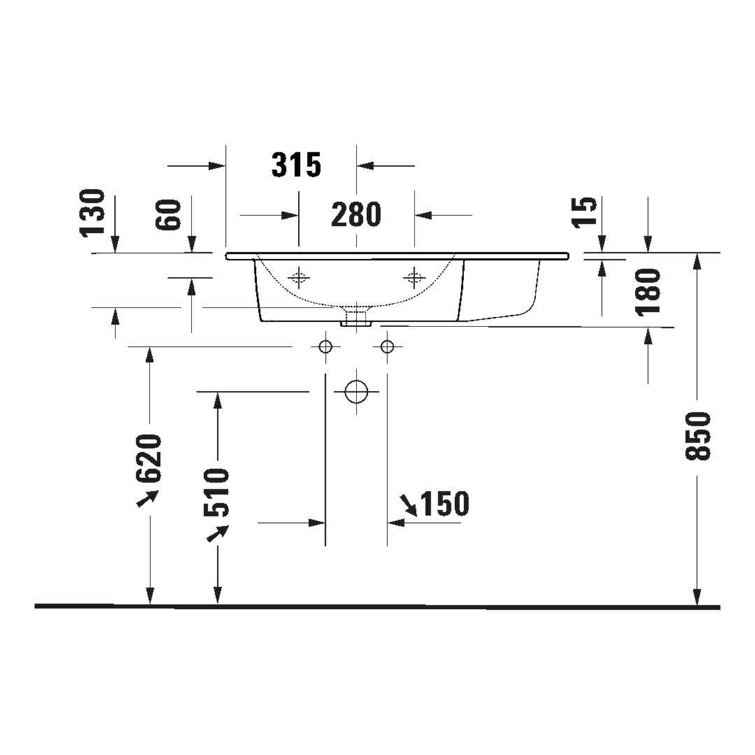 Waschtisch Duravit Me by Starck Asymmetrisch 83x49