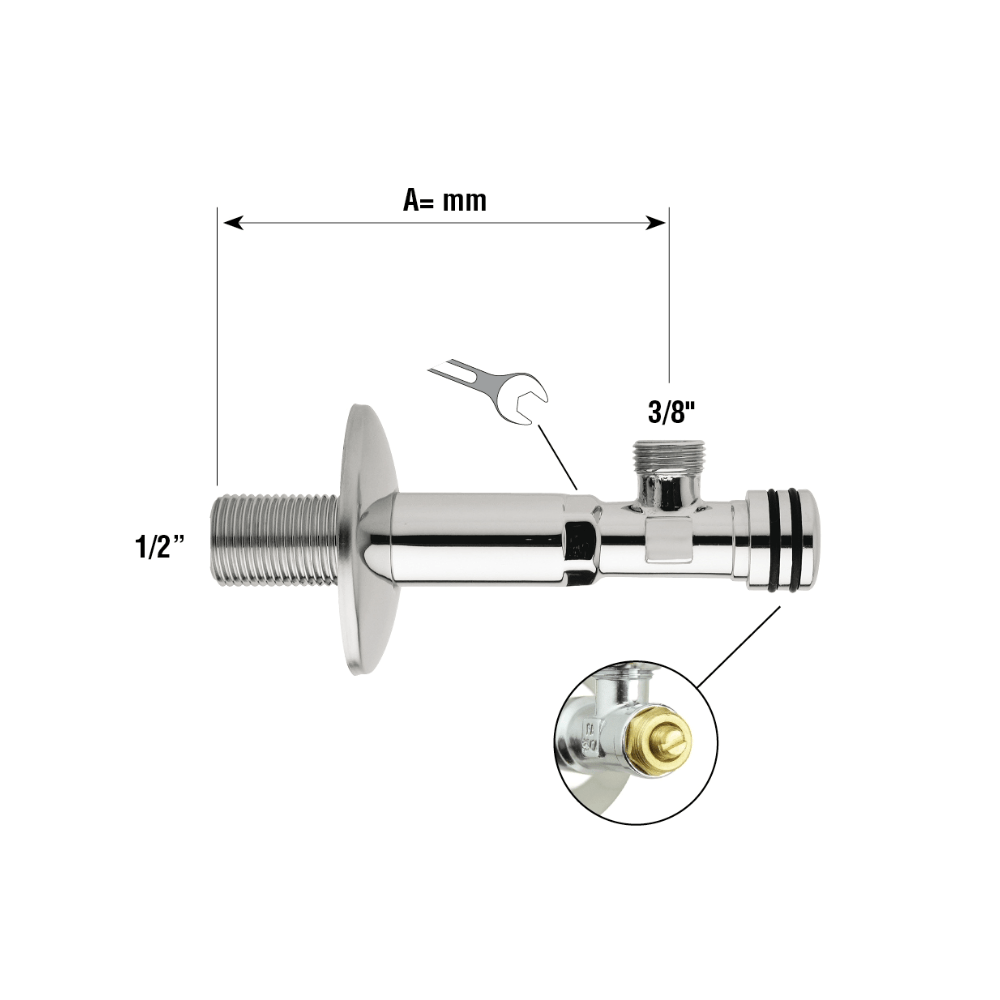Eckventil 75mm; verchromt - swiss vfg - ch