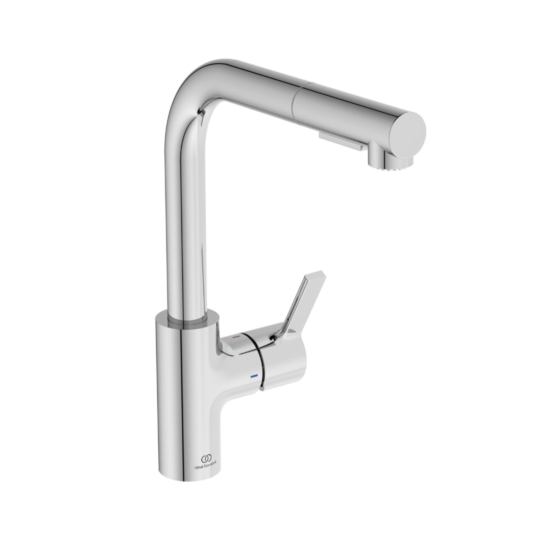 Küchenarmatur L - Auslauf mit Auszugsbrause Ideal Standard Gusto, Chrom - swiss vfg - ch