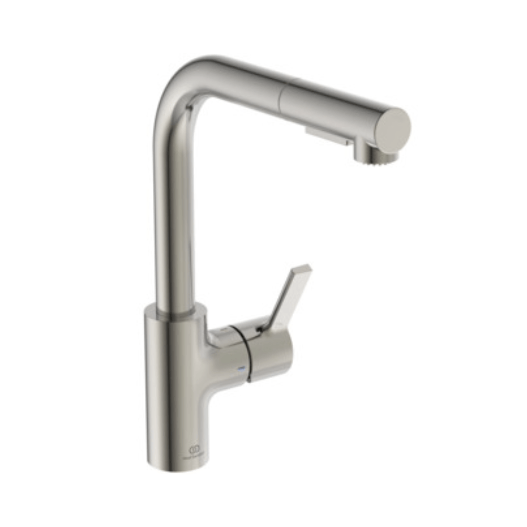 Küchenarmatur L - Auslauf mit Auszugsbrause Ideal Standard Gusto, Edelstahl - swiss vfg - ch