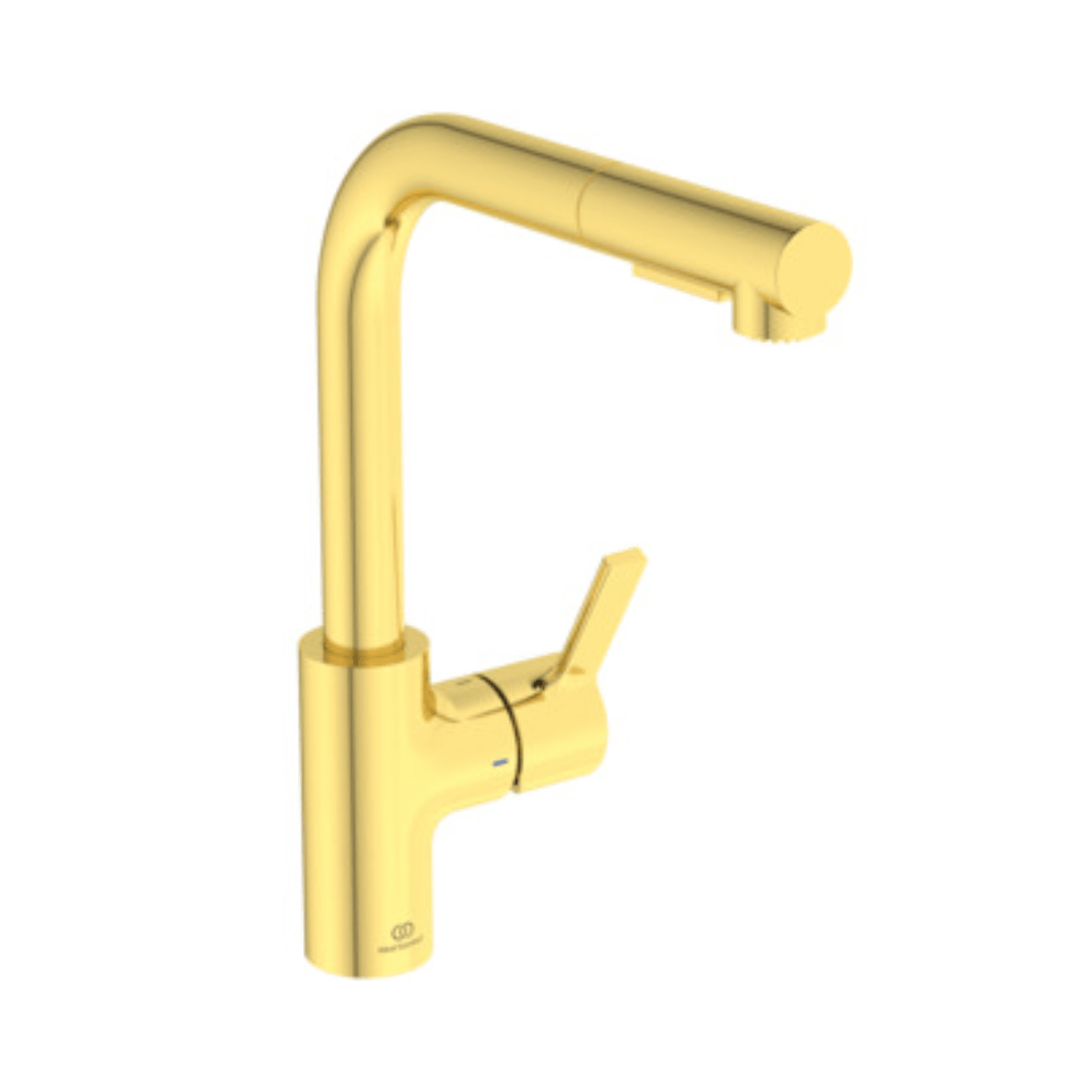 Küchenarmatur L - Auslauf mit Auszugsbrause Ideal Standard Gusto, Gold gebürstet - swiss vfg - ch