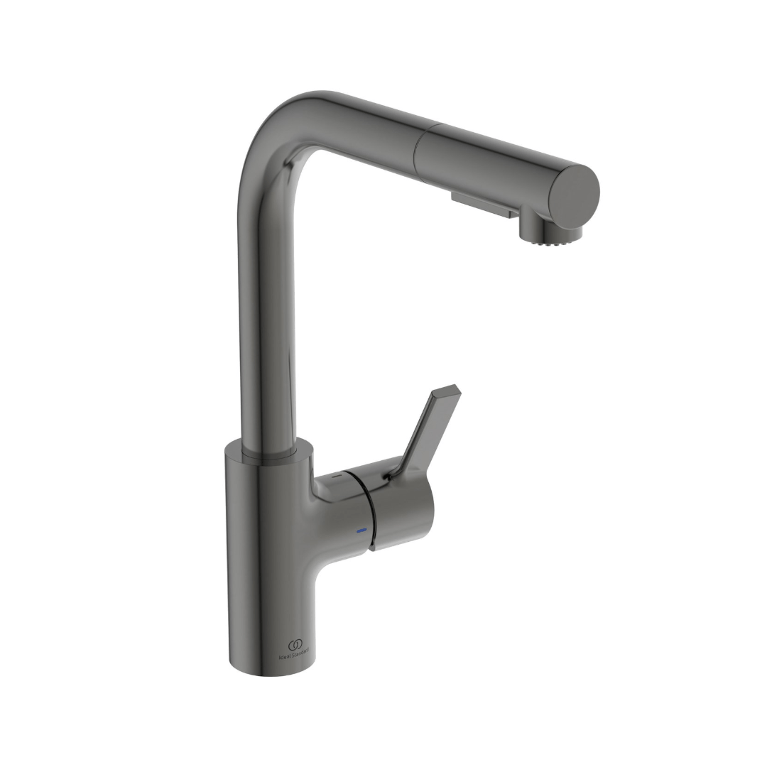 Küchenarmatur L - Auslauf mit Auszugsbrause Ideal Standard Gusto, Grau - Anthrazit - swiss vfg - ch